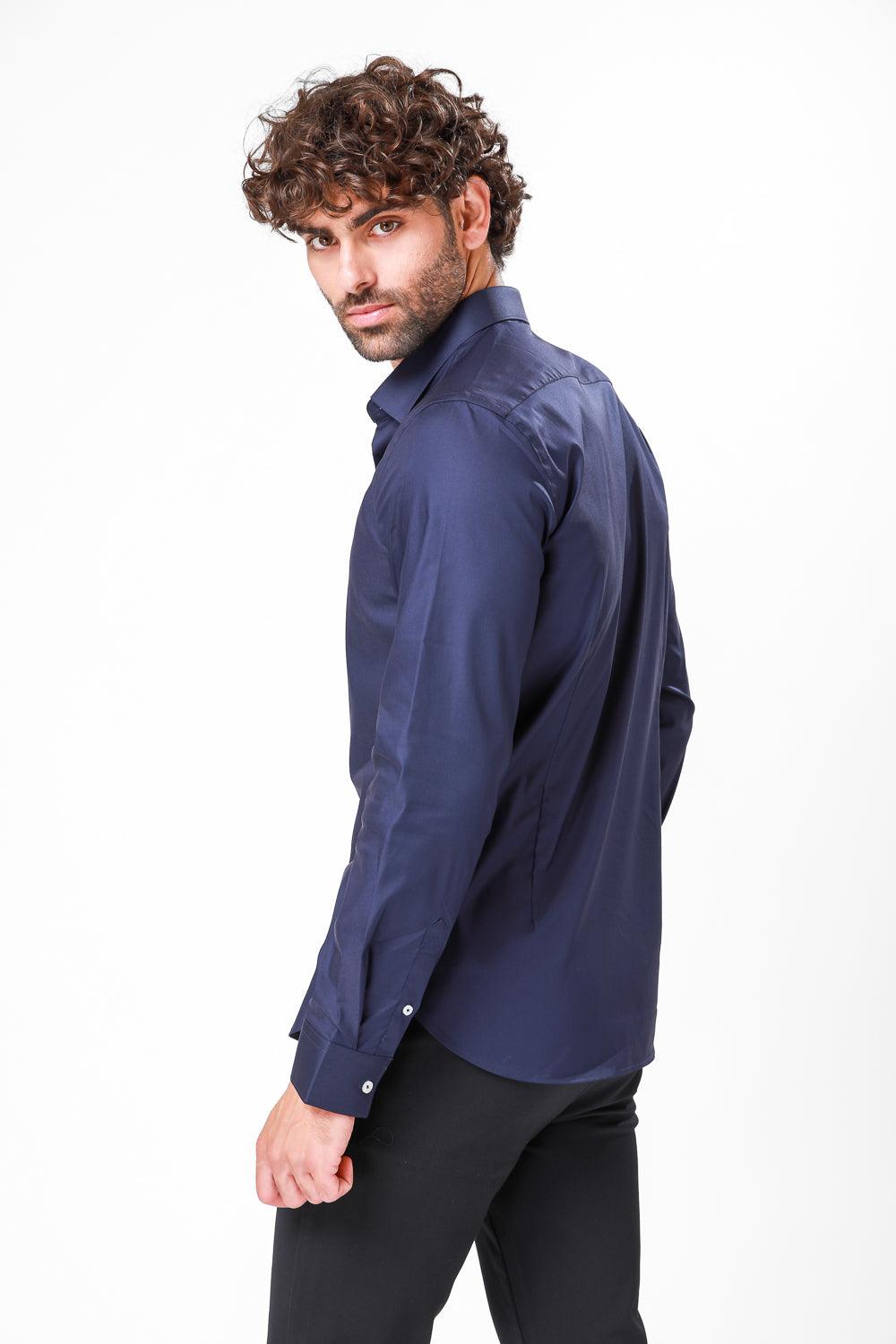 KENNETH COLE - מכופתרת כותנה בצבע נייבי - MASHBIR//365