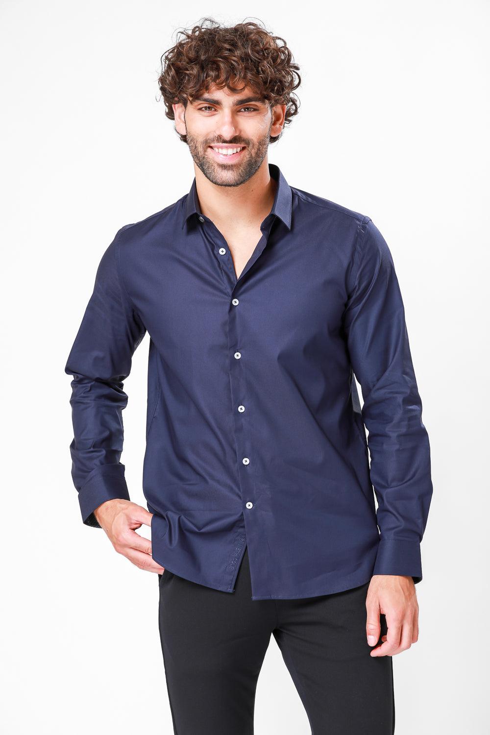 KENNETH COLE - מכופתרת כותנה בצבע נייבי - MASHBIR//365