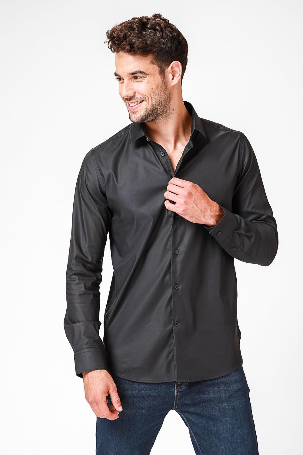 KENNETH COLE - מכופתרת כותנה בצבע שחור - MASHBIR//365