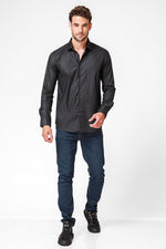 KENNETH COLE - מכופתרת כותנה בצבע שחור - MASHBIR//365