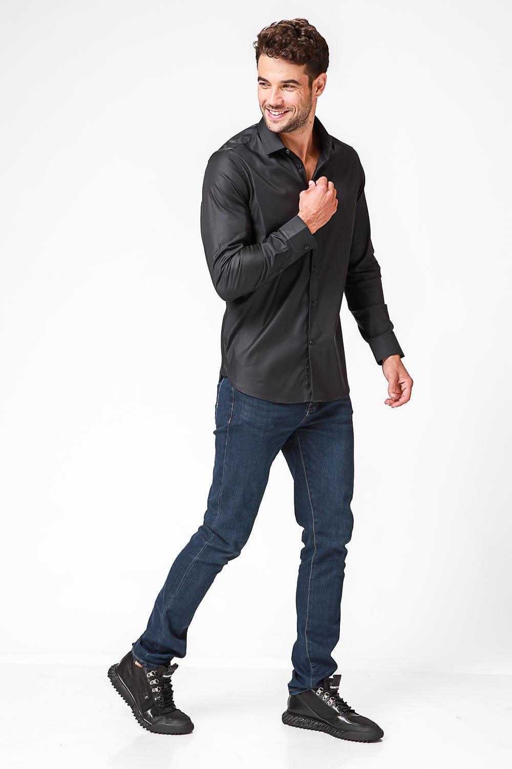 KENNETH COLE - מכופתרת כותנה בצבע שחור - MASHBIR//365