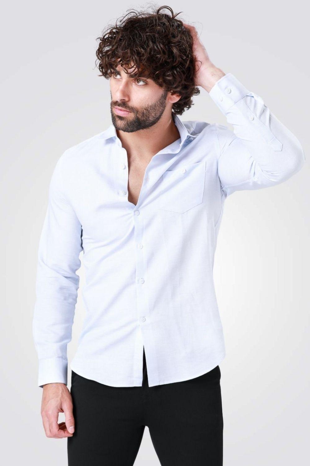 KENNETH COLE - מכופתרת כותנה בצבע כחול - MASHBIR//365