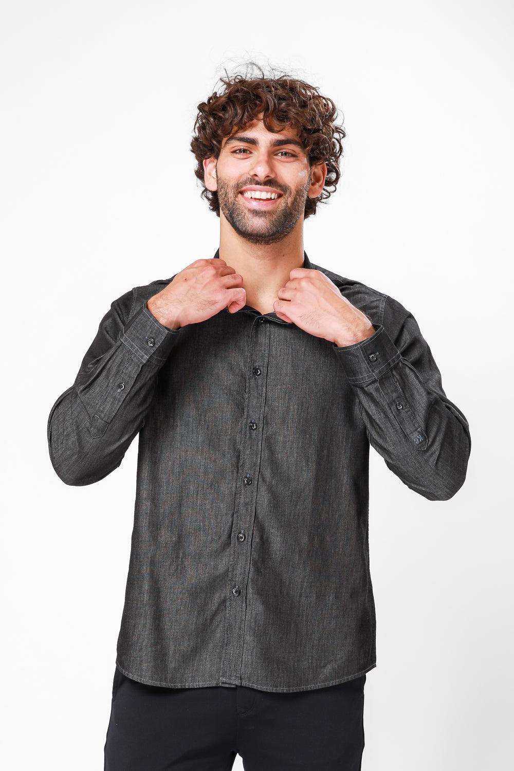 KENNETH COLE - מכופתרת WASHED DENIM שחורה - MASHBIR//365