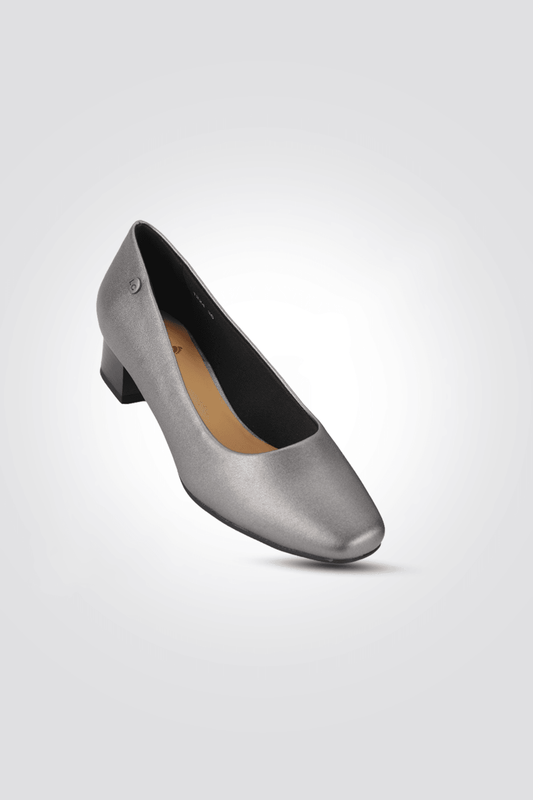 LADY COMFORT - נעל עקב חרטום מרובע בצבע כסף - MASHBIR//365