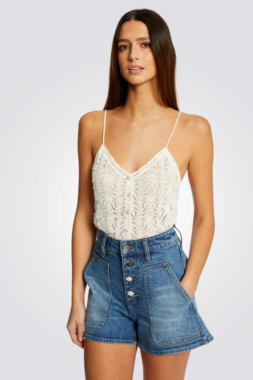 MORGAN - OFF WHITE גופיית סריג עם כפתורים בצבע - MASHBIR//365