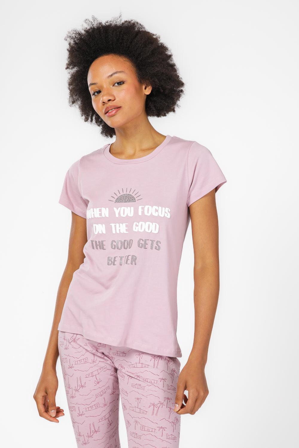 BONITA DE MAS - סט פיג'מה 3/4 בהדפס דקלים בצבע סגול - MASHBIR//365