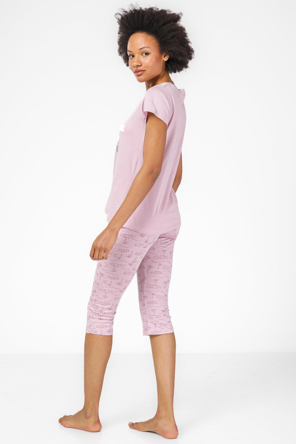 BONITA DE MAS - סט פיג'מה 3/4 בהדפס דקלים בצבע סגול - MASHBIR//365