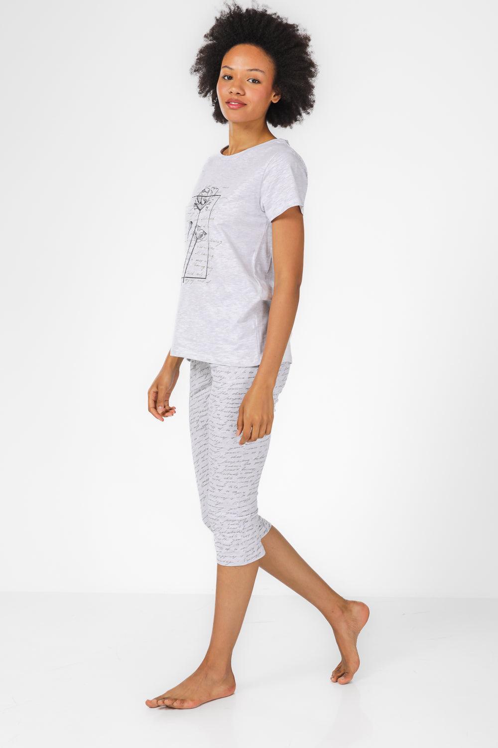 BONITA DE MAS - סט פיג'מה 3/4 לנשים בצבע אפור - MASHBIR//365