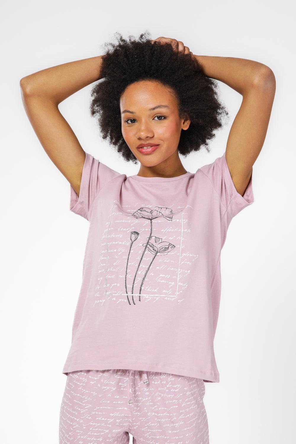 BONITA DE MAS - סט פיג'מה 3/4 לנשים בצבע סגול - MASHBIR//365