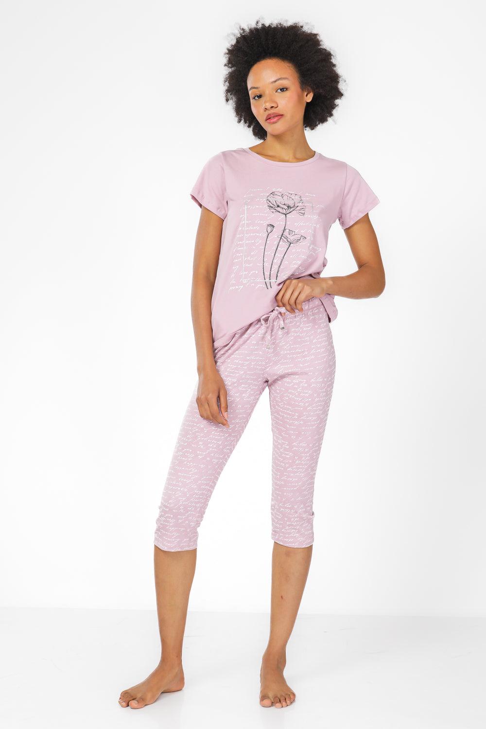 BONITA DE MAS - סט פיג'מה 3/4 לנשים בצבע סגול - MASHBIR//365