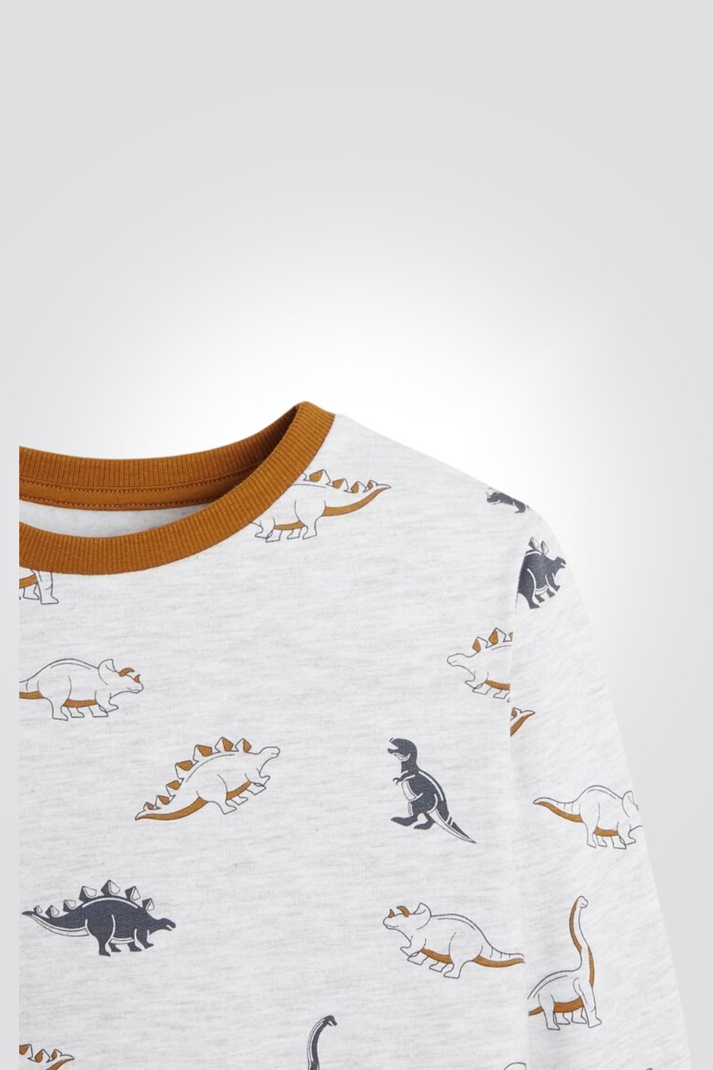 OKAIDI - סט פיג'מה ילדים שרוול ארוך אפור בהיר מלאנג' עפ הדפס דינואזורים - MASHBIR//365