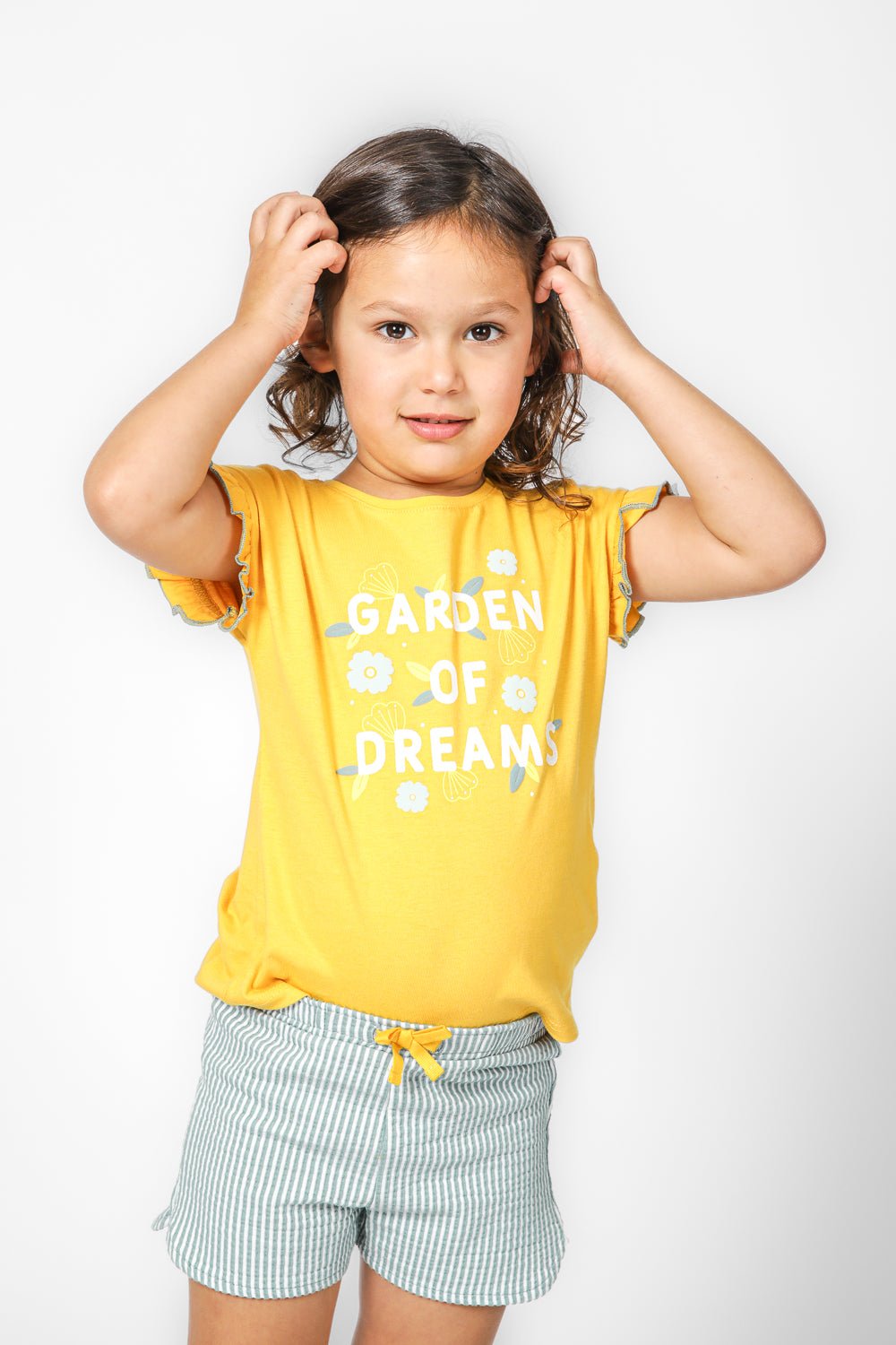 OKAIDI - סט פיג'מה קצרה לילדות בצבע צהוב - MASHBIR//365