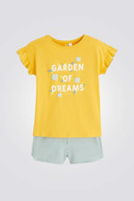 OKAIDI - סט פיג'מה קצרה לילדות בצבע צהוב - MASHBIR//365