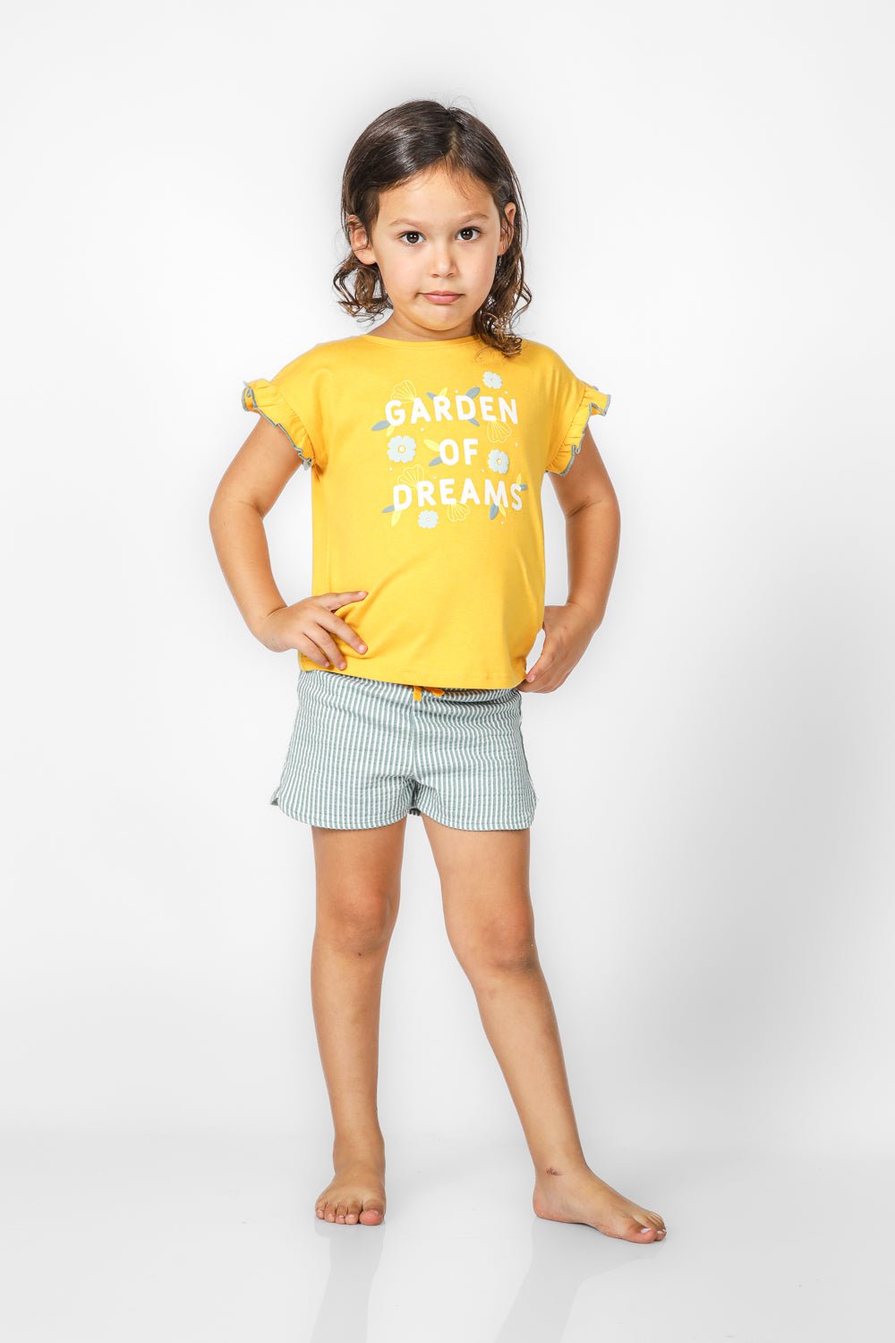 OKAIDI - סט פיג'מה קצרה לילדות בצבע צהוב - MASHBIR//365