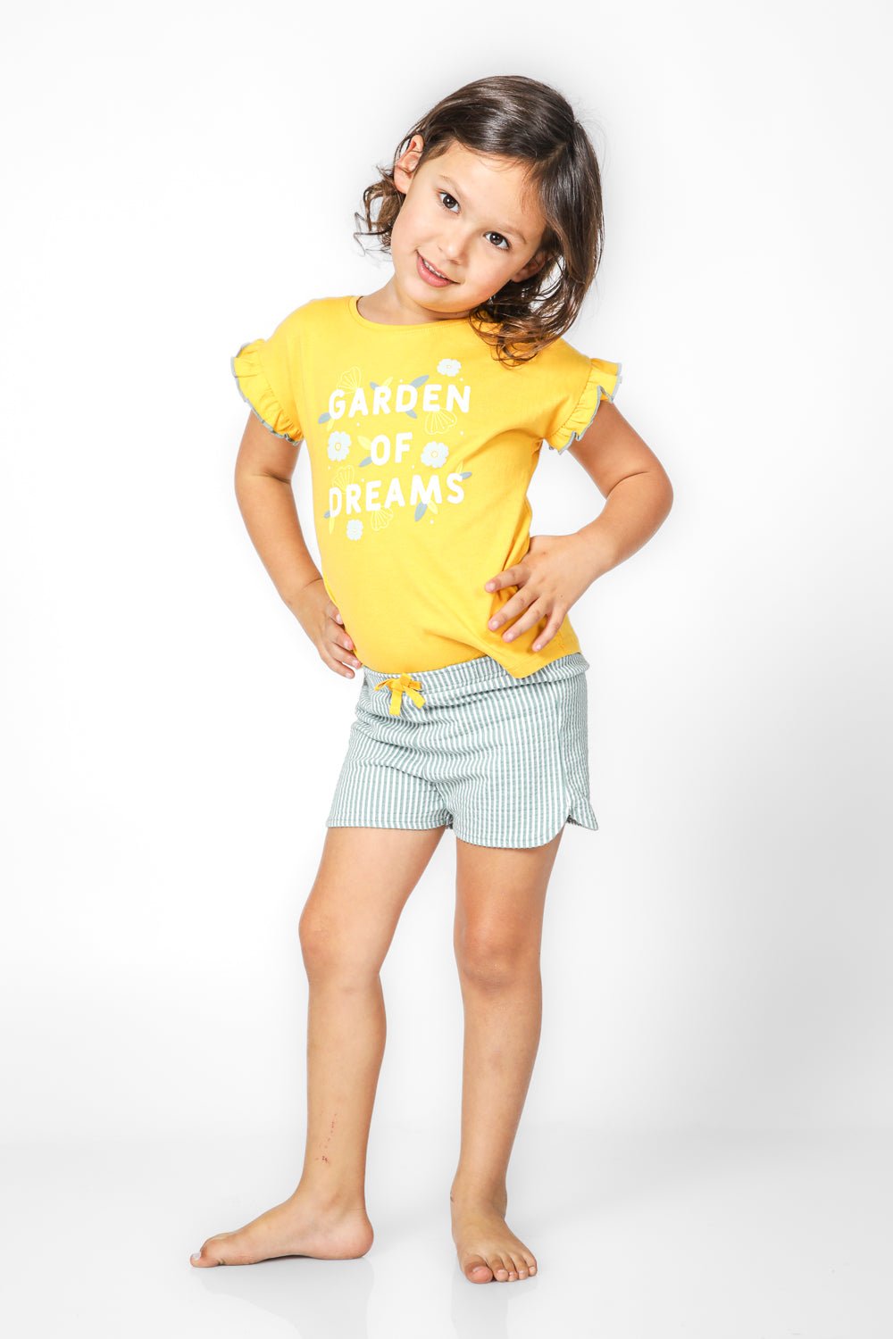 OKAIDI - סט פיג'מה קצרה לילדות בצבע צהוב - MASHBIR//365