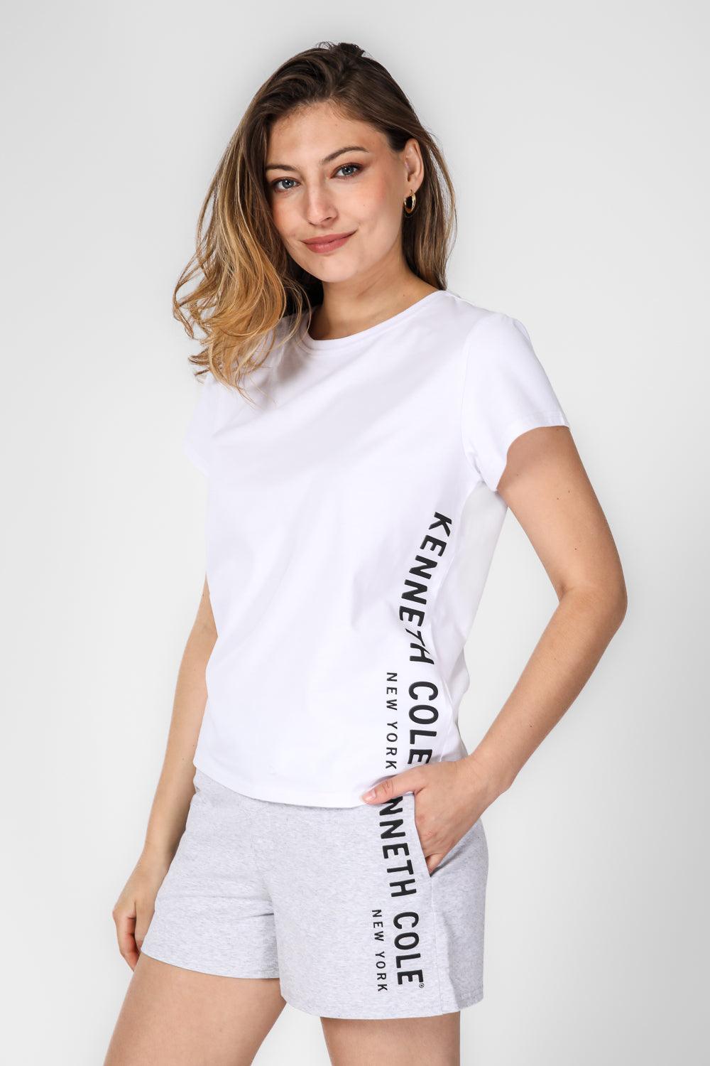 KENNETH COLE - סט פיג'מה קצרה לנשים בצבע לבן ואפור - MASHBIR//365