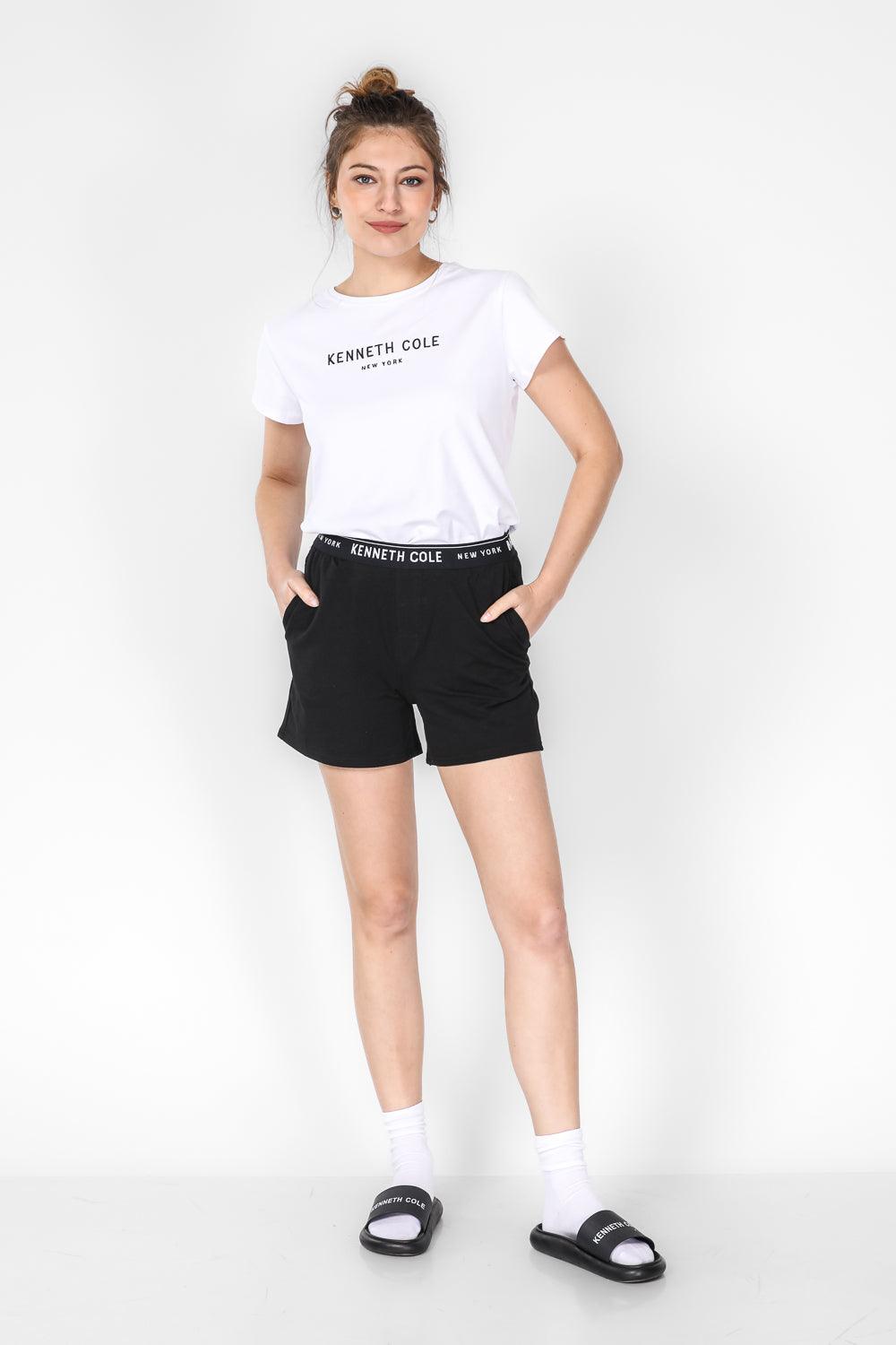 KENNETH COLE - סט פיג'מה קצרה לנשים בצבע לבן ושחור - MASHBIR//365