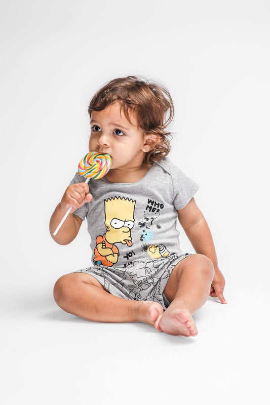 DELTA - סט פיג’מה קצרה SIMPSONS בצבע אפור לתינוקות - MASHBIR//365