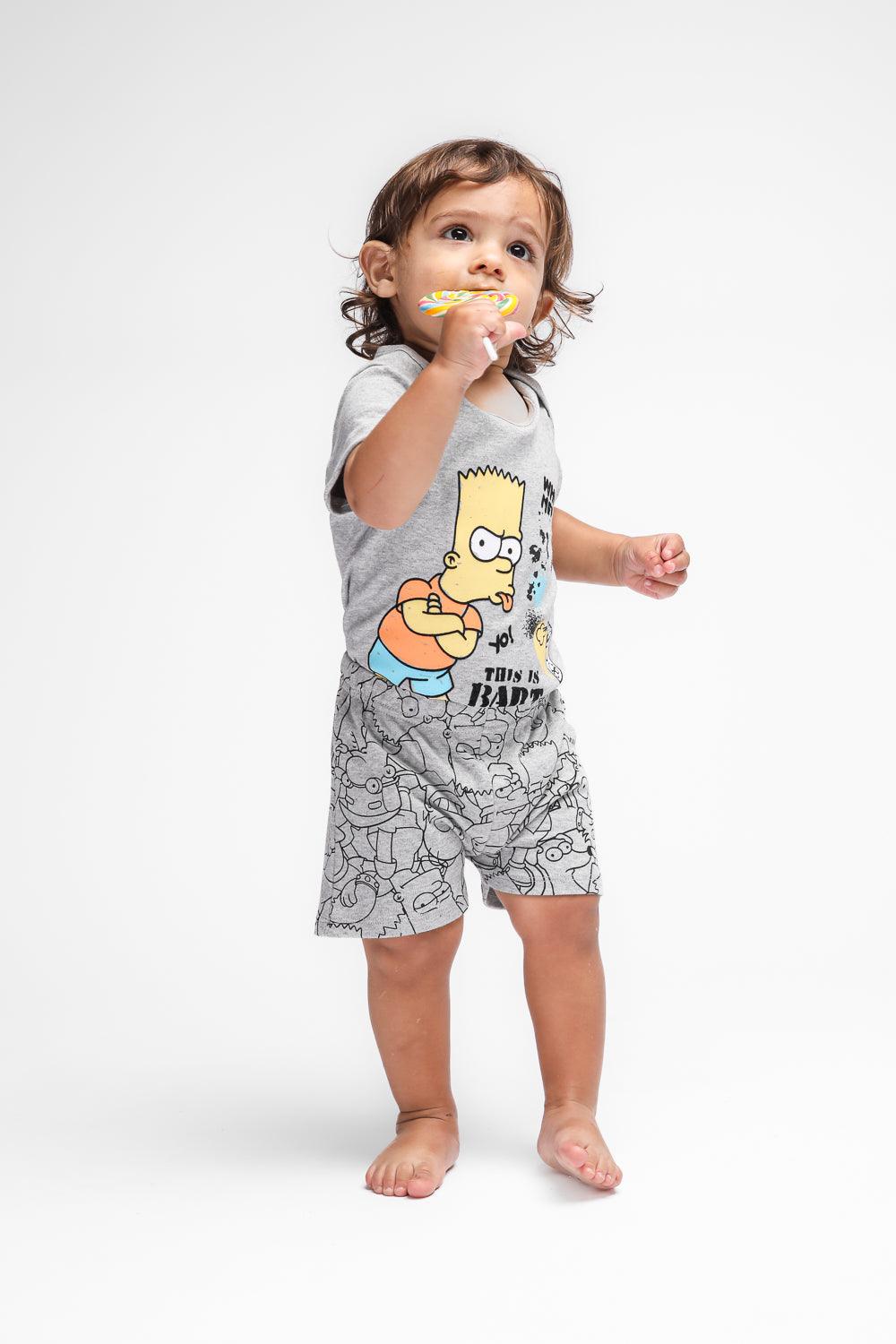 DELTA - סט פיג’מה קצרה SIMPSONS בצבע אפור לתינוקות - MASHBIR//365