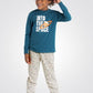 OKAIDI - סט פיג'מה לילדים שרוול ארוך הדפס זרחני בחושך של חללית בירוק אקווה ומכנסים בז' - MASHBIR//365 - 1