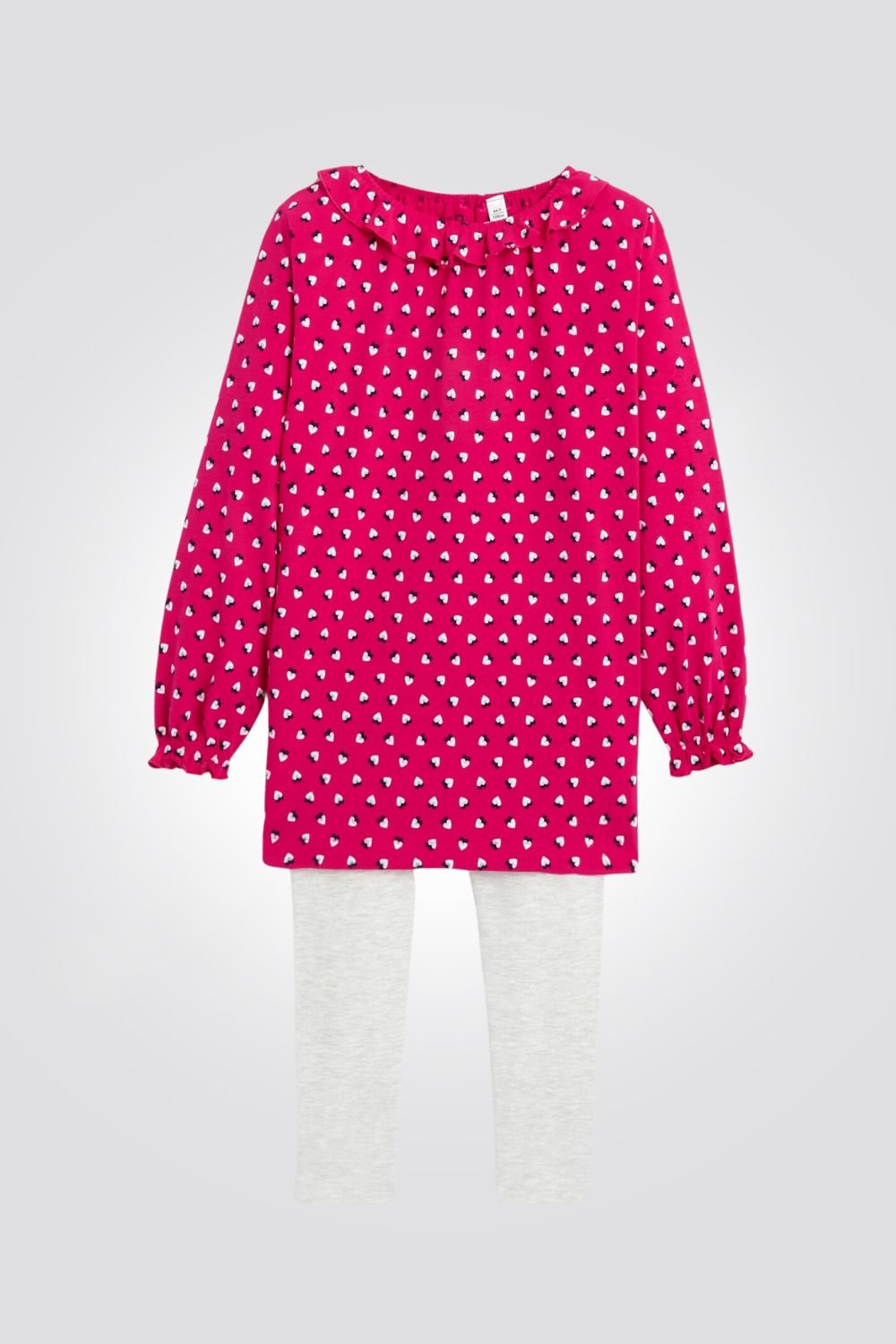 OKAIDI - סט פיג'מה לילדות שרוול ארוך טוניקה ורודה עם טייץ אפור בהיר מלאנג' - MASHBIR//365