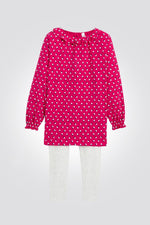 OKAIDI - סט פיג'מה לילדות שרוול ארוך טוניקה ורודה עם טייץ אפור בהיר מלאנג' - MASHBIR//365