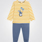 OBAIBI - סט פיג'מת תינוקות חולצה שרוול ארוך פסים צהוב לבן ומכנס רגלית כחול - MASHBIR//365 - 1