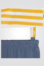 OBAIBI - סט פיג'מת תינוקות חולצה שרוול ארוך פסים צהוב לבן ומכנס רגלית כחול - MASHBIR//365
