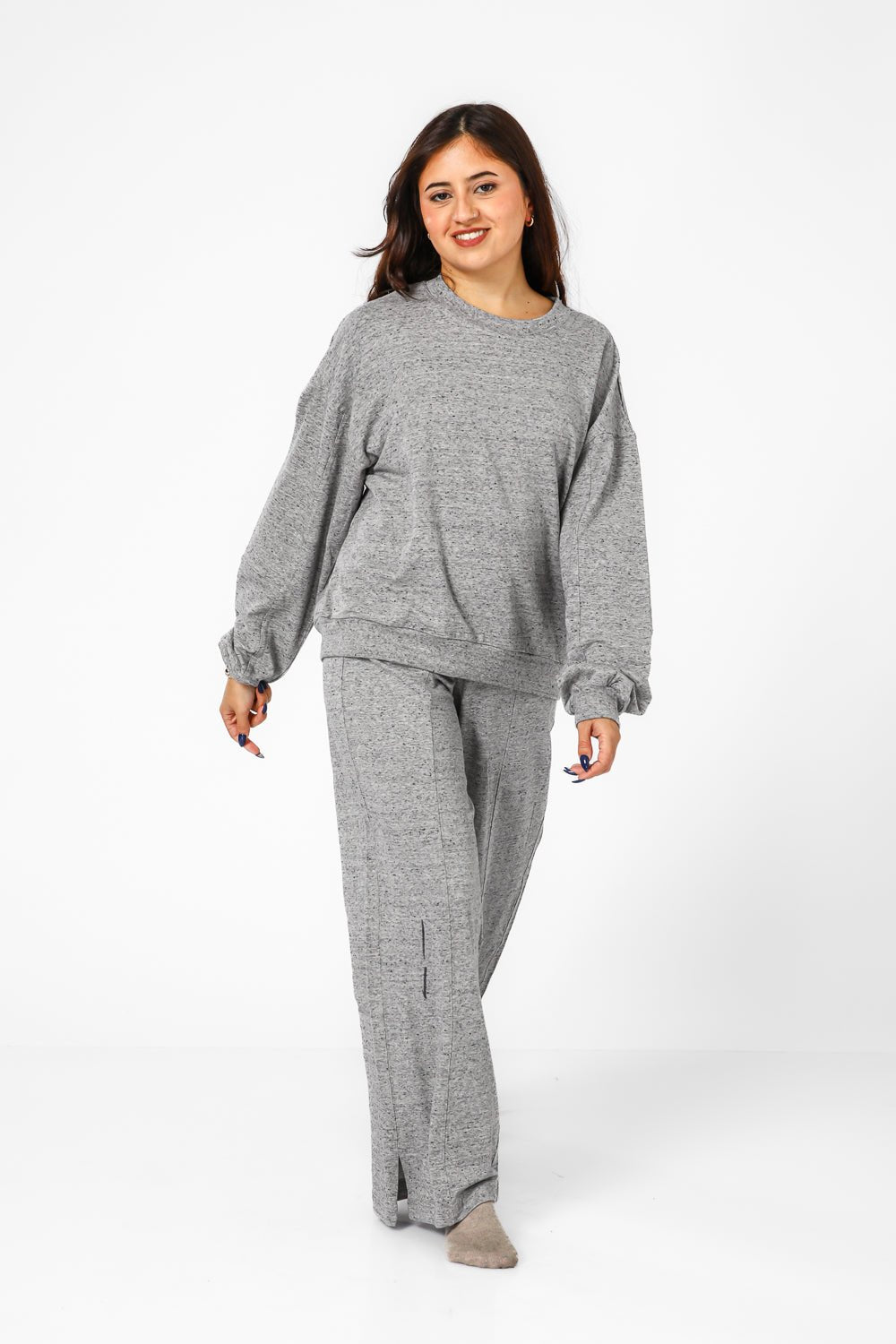 DELTA - סט פנאי ארוך אפור מבד דק - MASHBIR//365