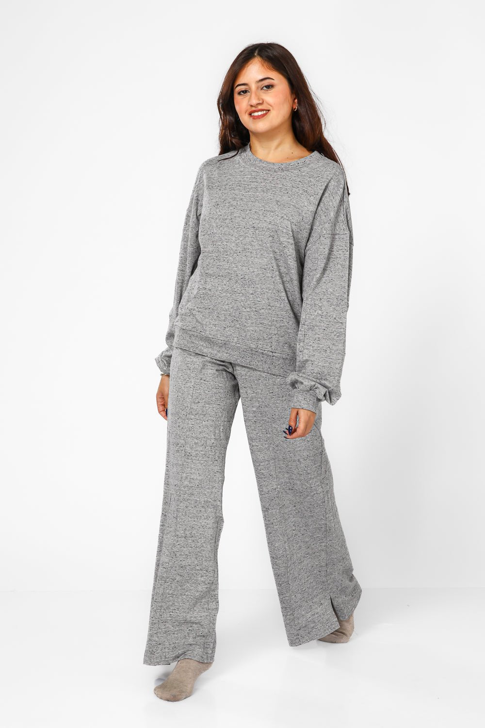 DELTA - סט פנאי ארוך אפור מבד דק - MASHBIR//365