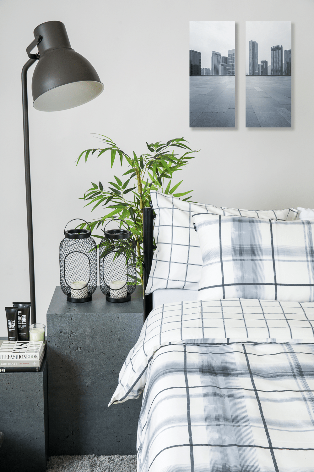 סט מצעים מיטה וחצי 120/200 ס"מ כותנה סאטן דגם B&W Checks