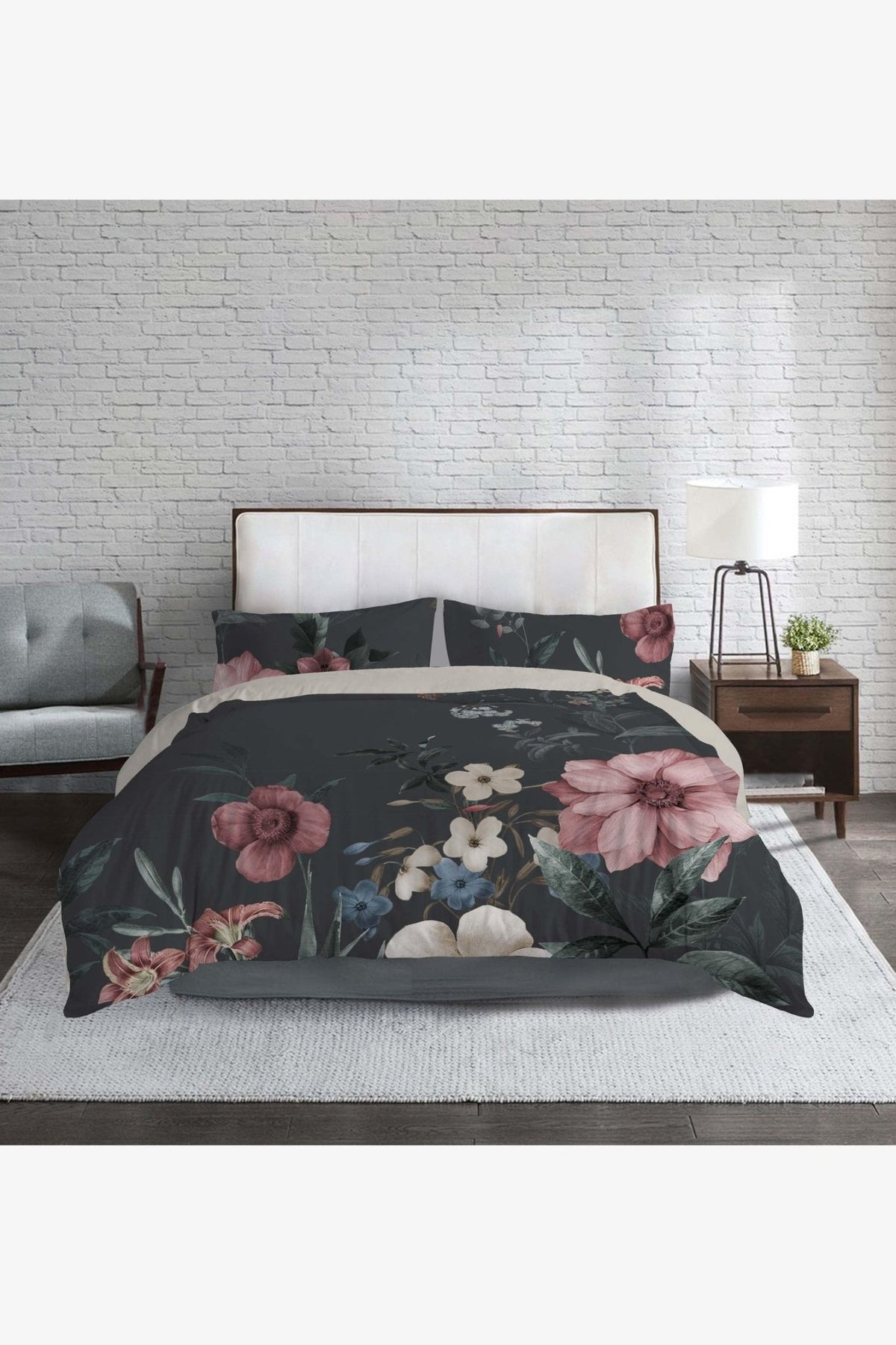 KENNETH COLE - סט מצעים יחיד כותנה סאטן 120/200 דגם FLORA בצבע בז' ואפור כהה - MASHBIR//365