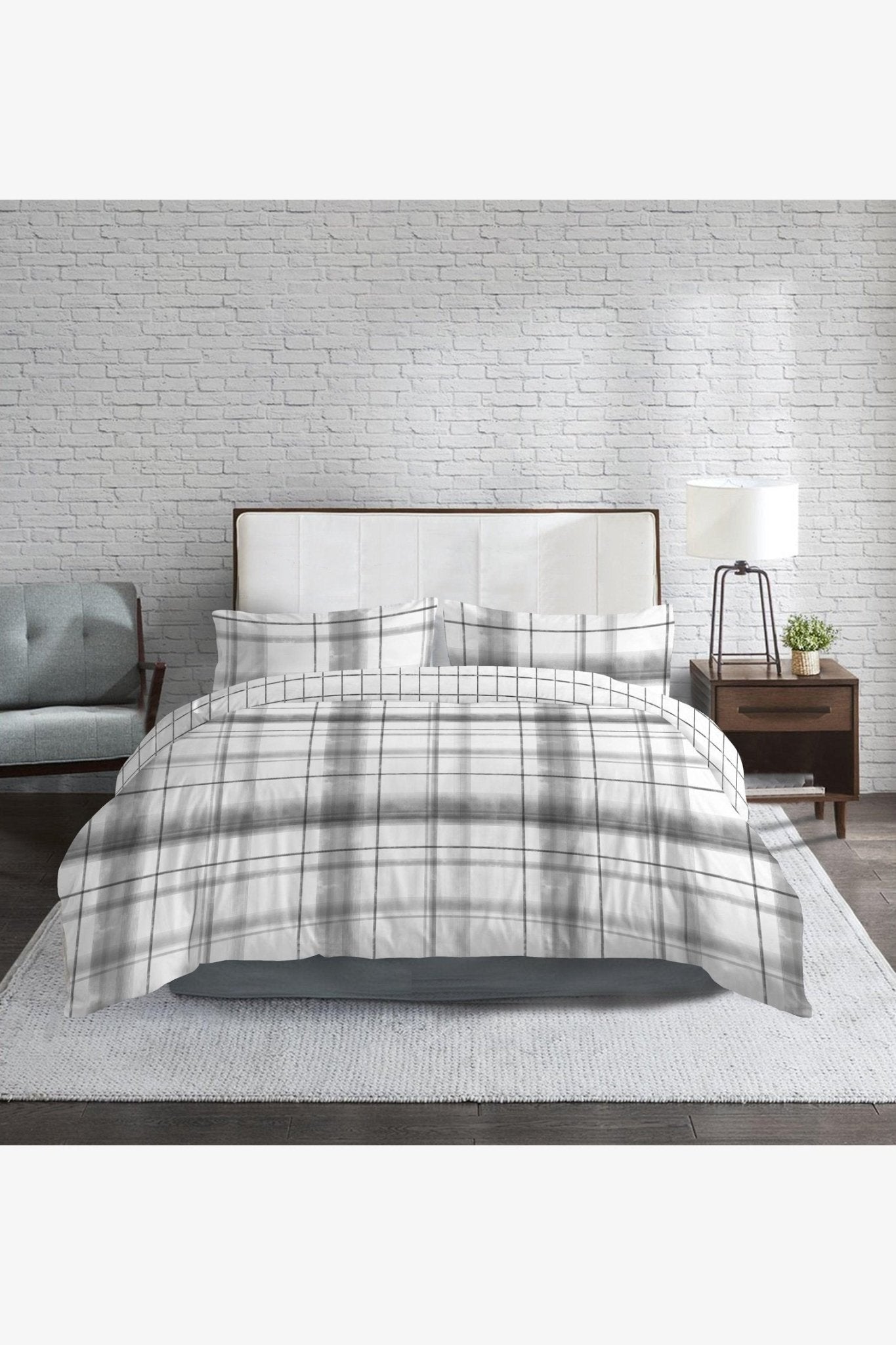 KENNETH COLE - סט מצעים קינג סייז 200/200 ס"מ כותנה סאטן דגם B&W Checks - MASHBIR//365