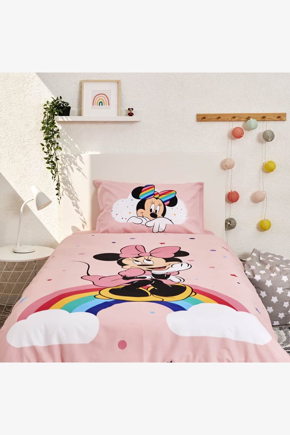 DISNEY - סט מצעים מיטה וחצי לילדות MINNIE RAINBOW בצבע ורוד - MASHBIR//365