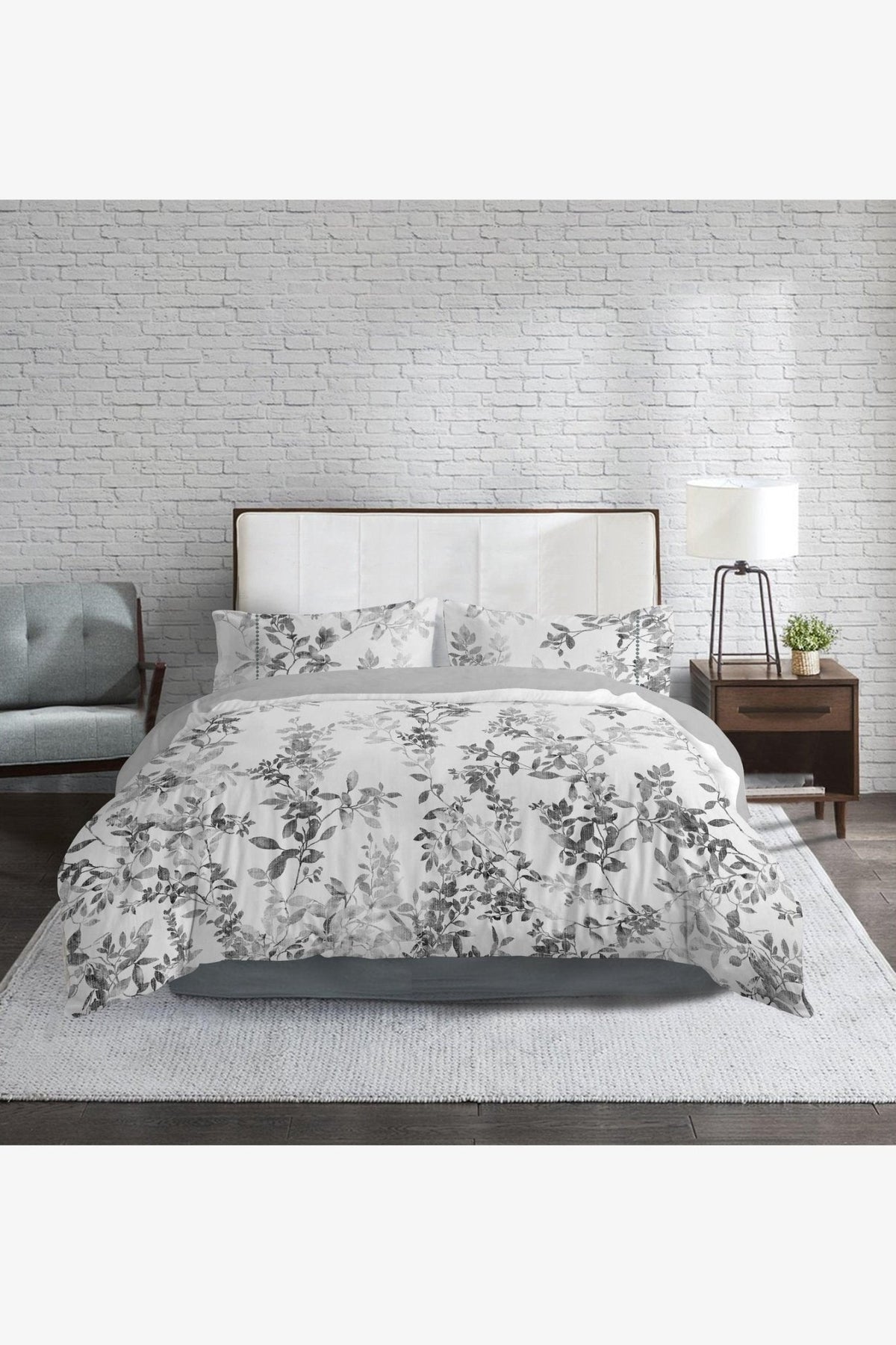 KENNETH COLE - סט מצעים זוגי רחב 180/200 ס"מ כותנה סאטן דגם B&W Leaves - MASHBIR//365