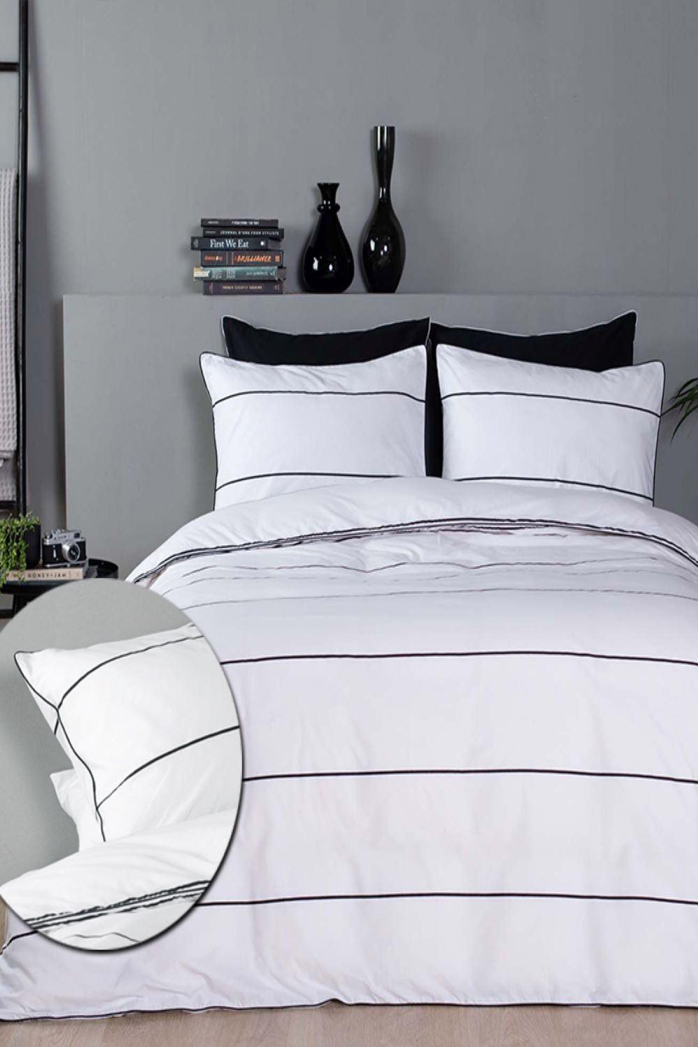 HOMESTYLE - סט מצעים זוגי רחב 180/200 כותנה פרקל דגם אור גוון לבן - MASHBIR//365