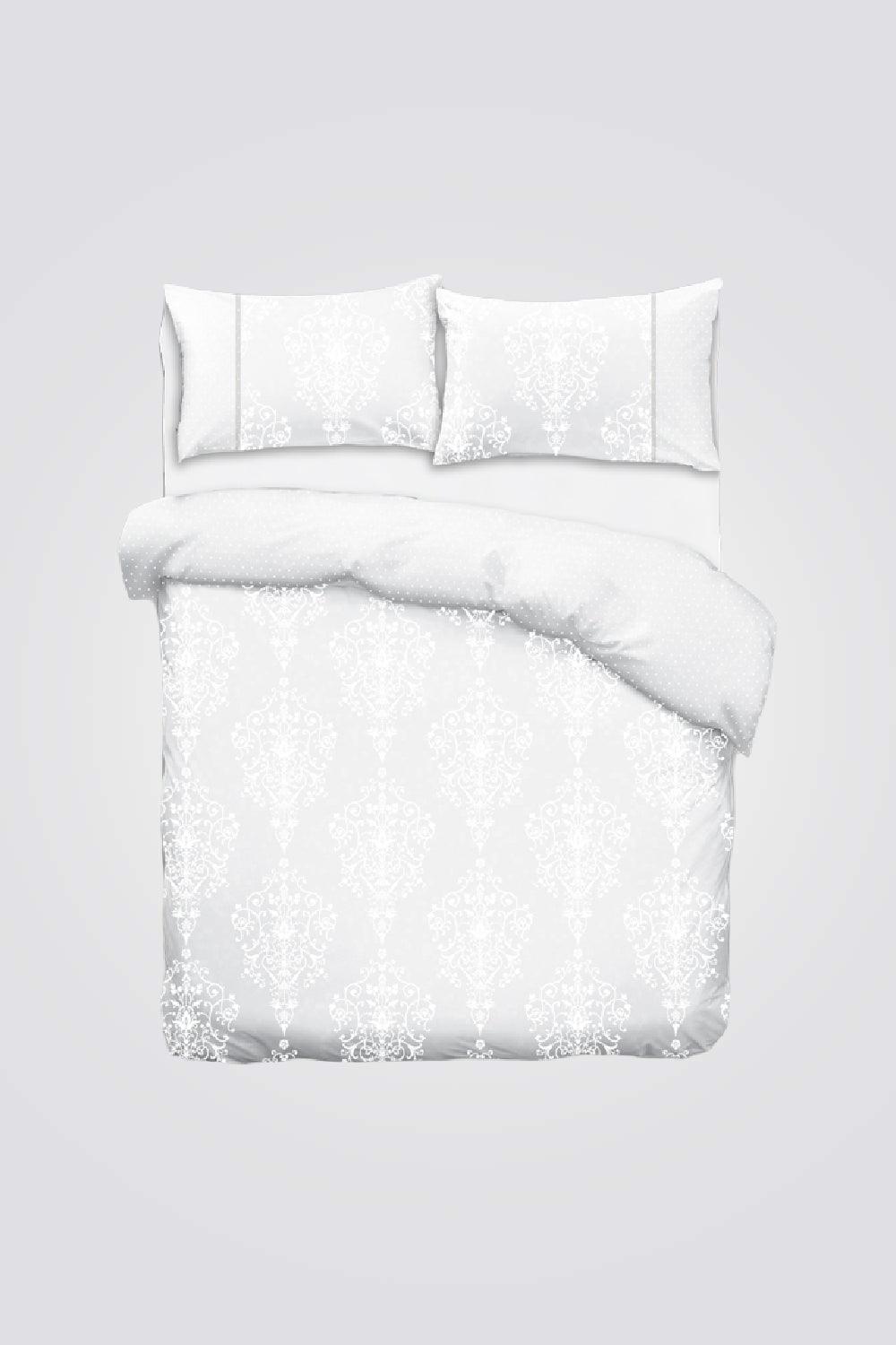 HOMESTYLE - סט מצעים זוגי רחב 180/200 כותנה סטאן דגם קלאודיה גוון לבן - MASHBIR//365