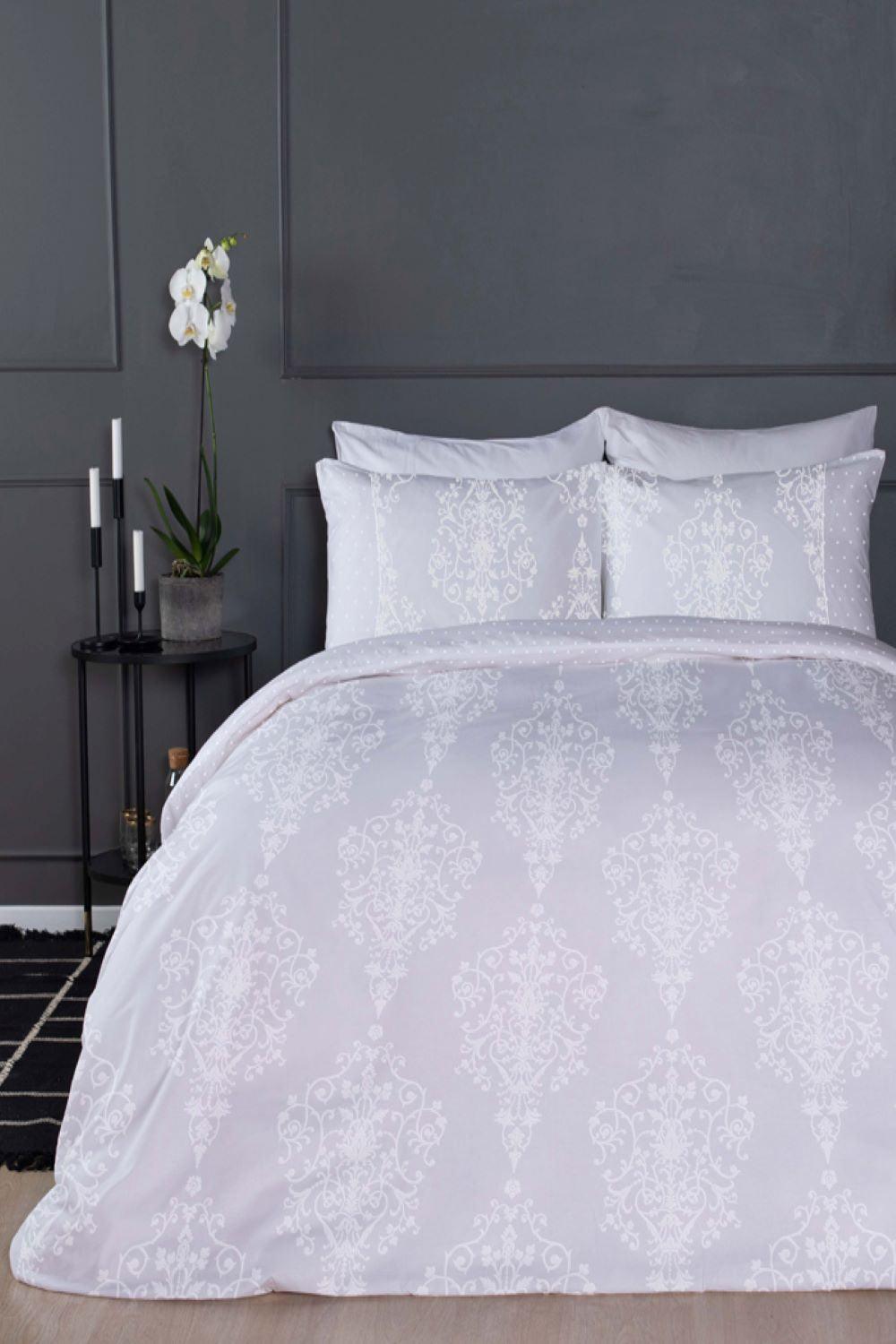 HOMESTYLE - סט מצעים זוגי רחב 180/200 כותנה סטאן דגם קלאודיה גוון לבן - MASHBIR//365