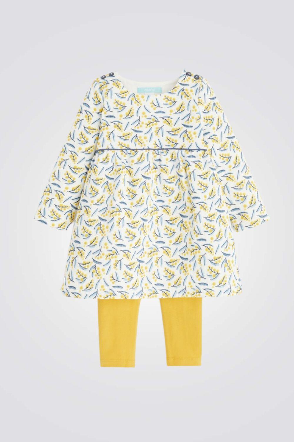 OBAIBI - סט שמלה וטייץ לתינוקות בצבעים לבן וצהוב - MASHBIR//365