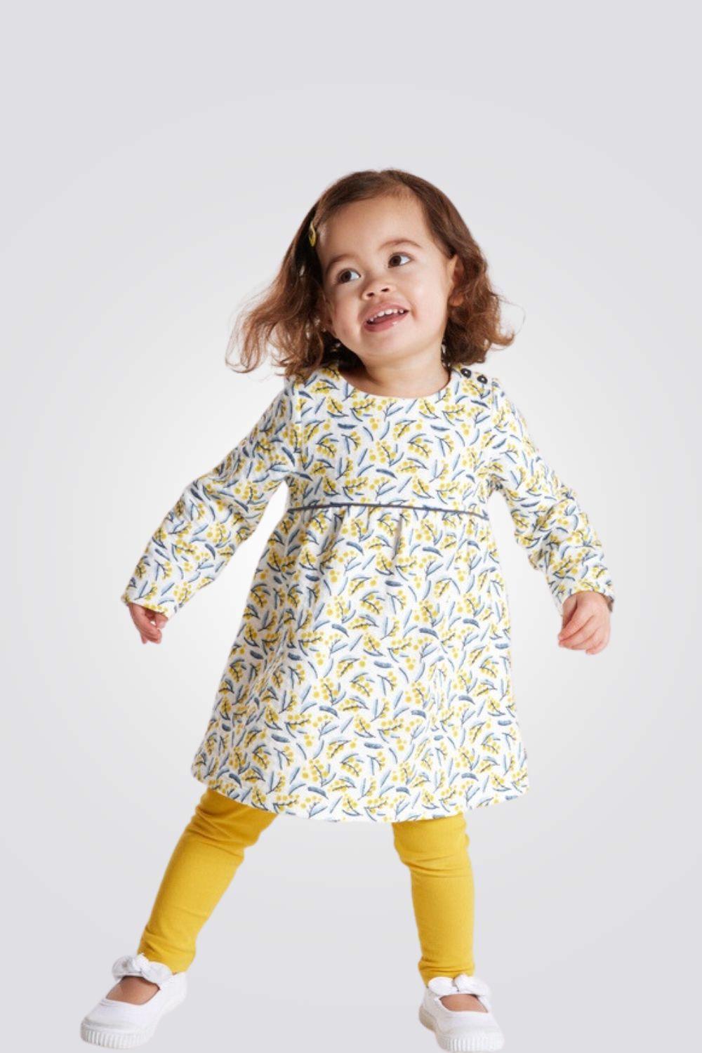 OBAIBI - סט שמלה וטייץ לתינוקות בצבעים לבן וצהוב - MASHBIR//365