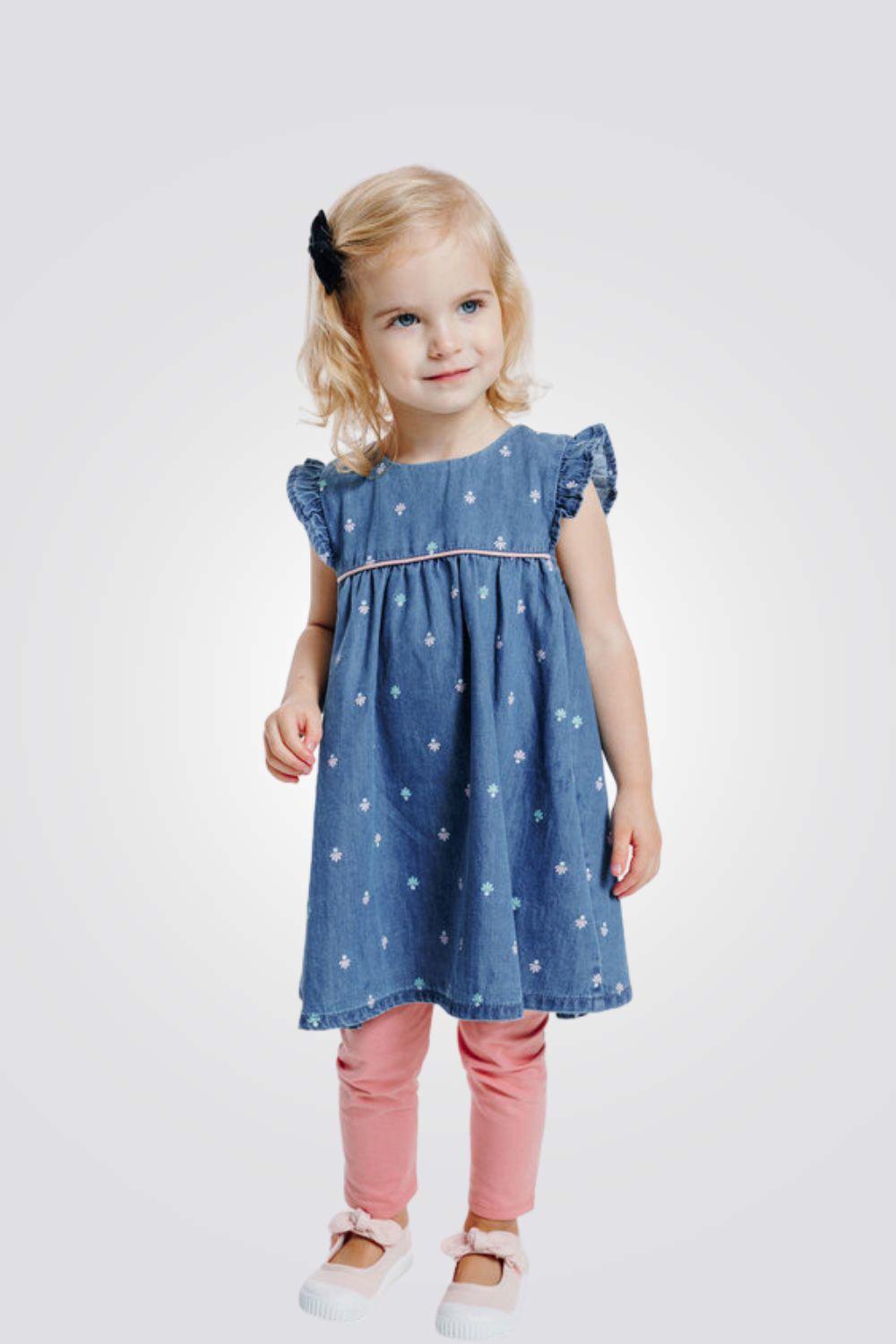 OBAIBI - סט שמלת ג'ינס וטייץ ורוד לתינוקות - MASHBIR//365