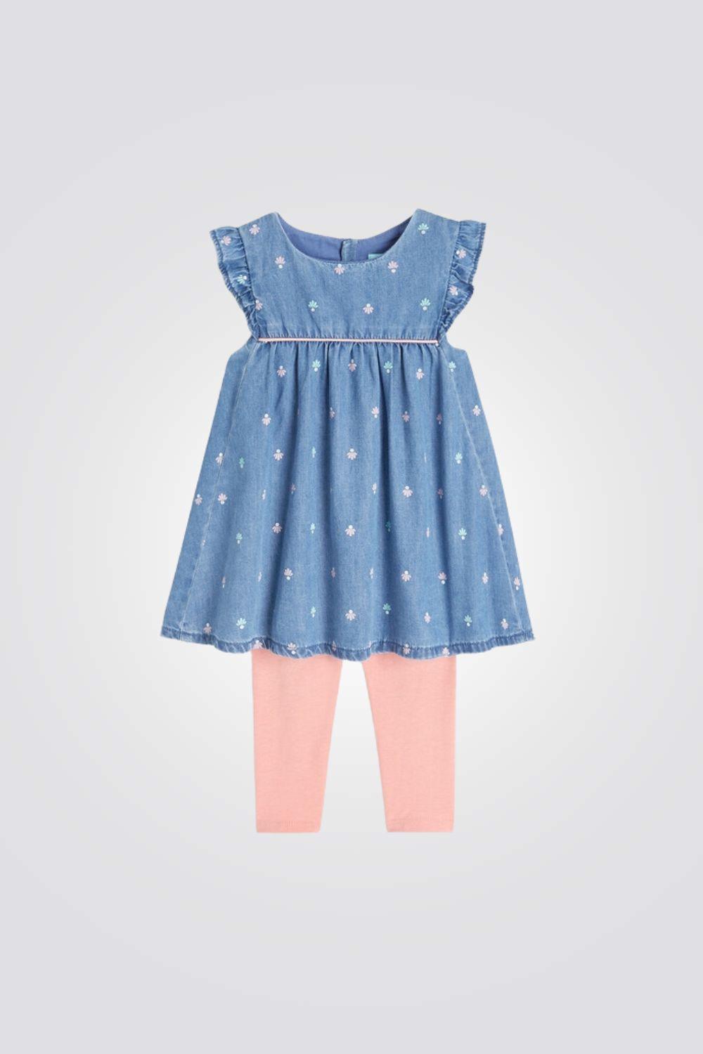 OBAIBI - סט שמלת ג'ינס וטייץ ורוד לתינוקות - MASHBIR//365