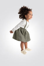 OBAIBI - סט שמלת תינוקות סארפן בצבע זית עם טישירט שרוול ארוך בצבע שמנת - MASHBIR//365
