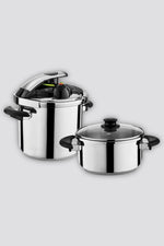 ARCOSTEEL - סט סיר לחץ 7 ליטר + מכסה + סיר 4 ליטר + מכסה דגם ג'ניוס ידיות שחורות - MASHBIR//365