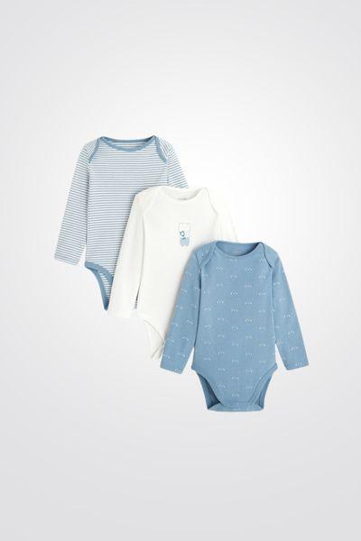 OBAIBI - שלישיית בגדי גוף שרוול ארוך תכלת לתינוקות - MASHBIR//365