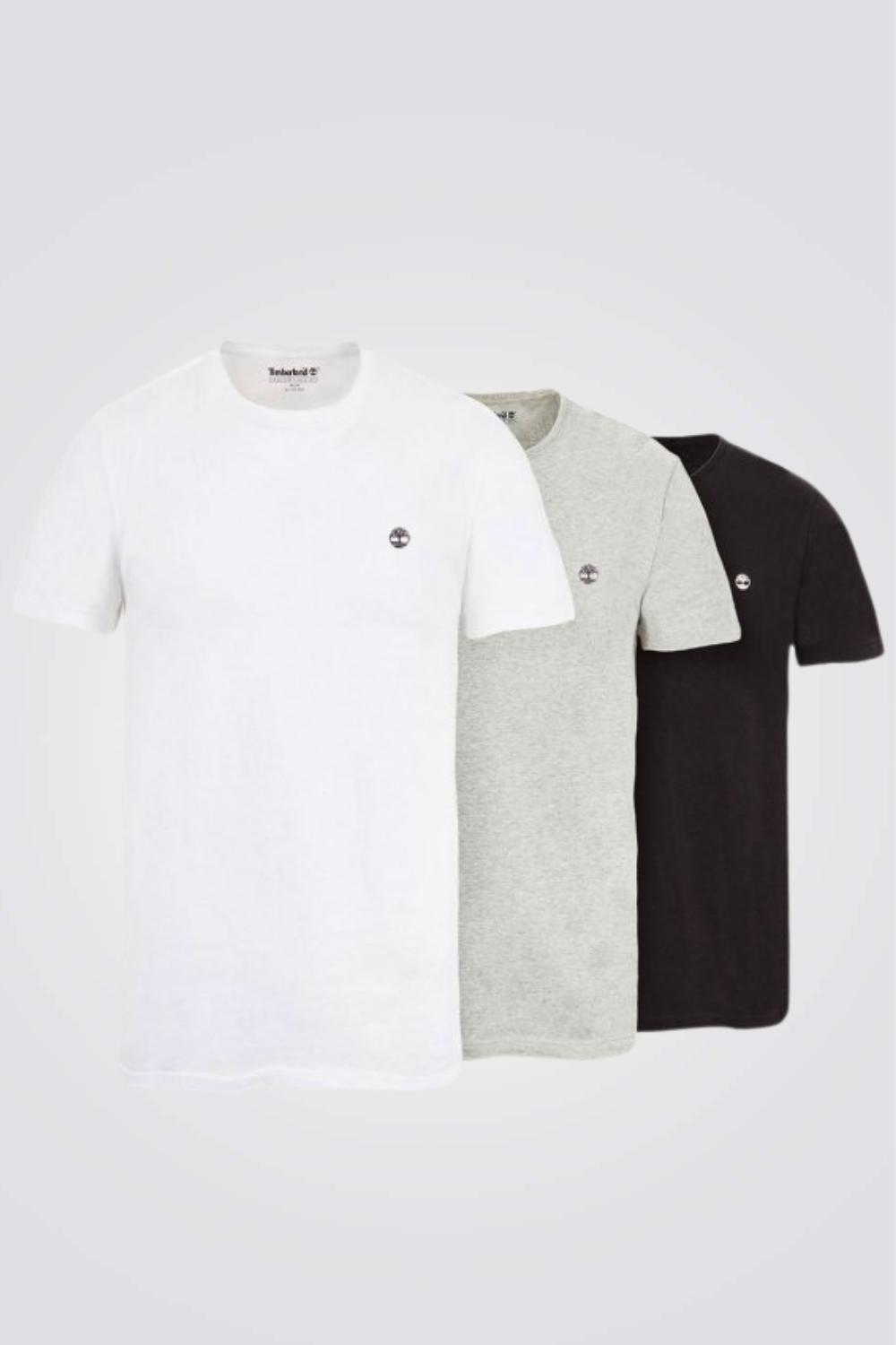 TIMBERLAND - שלישיית חולצות בייסיק SLIM FIT בצבע אפור לבן ושחור - MASHBIR//365