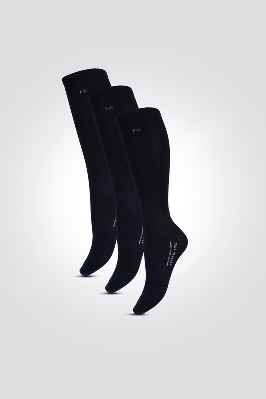 KENNETH COLE - שלישיית זוגות גרביים לגברים חלקות בצבע נייבי - MASHBIR//365