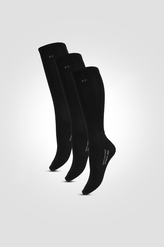 KENNETH COLE - שלישיית זוגות גרביים לגברים חלקות בצבע שחור - MASHBIR//365