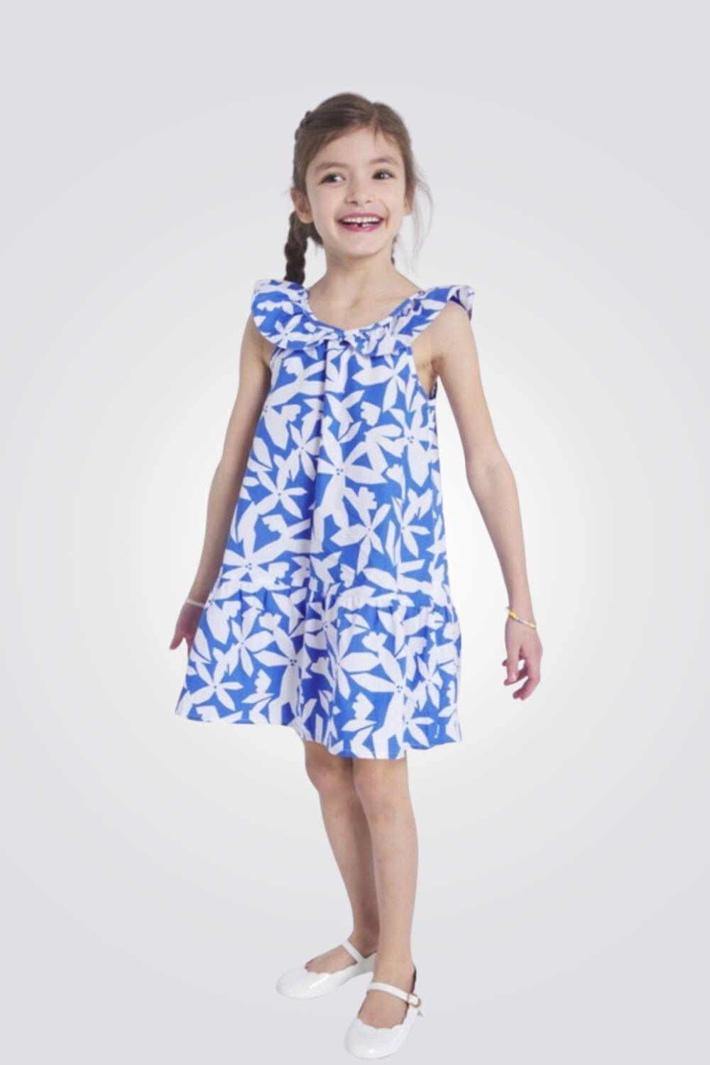 OKAIDI - שמלה פרחונית בצבע כחול לילדות - MASHBIR//365