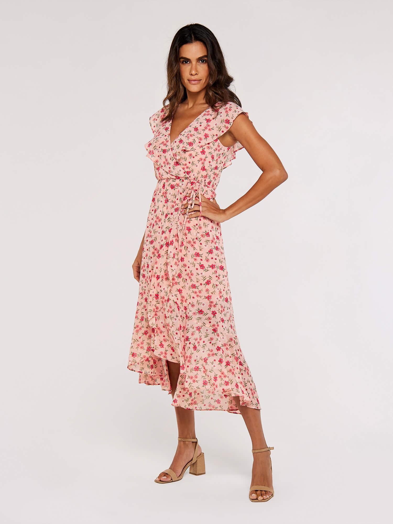 APRICOT - שמלה פרחונית מסולסלת בצבע ורוד - MASHBIR//365